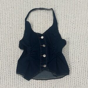Blue Denim Halter Top with Button Detail